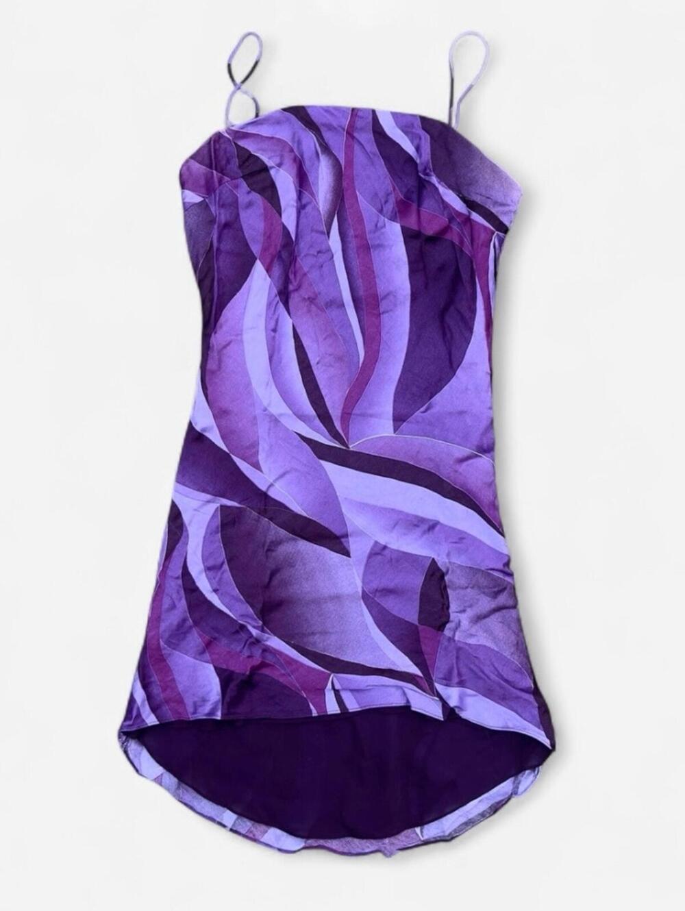 Mica Vintage Y2K Silk Purple Abstract Mini Slip Dress